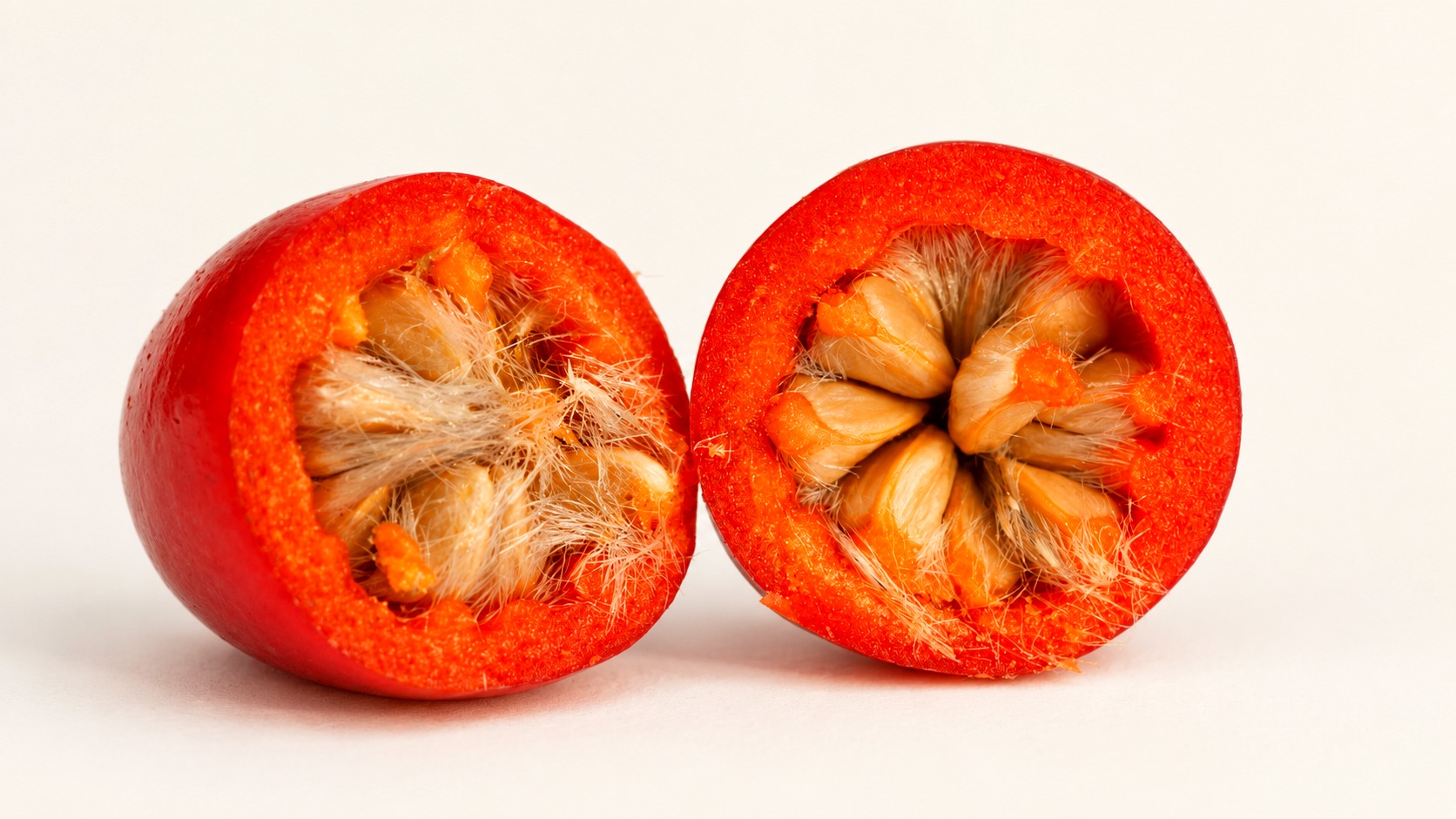A cross-section of a fresh, ripe AP-4® rosehip: the plant material behind this genetic reference