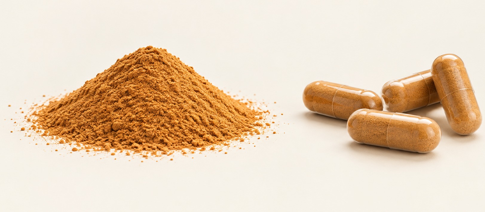 AP-4&reg; rosehip fine-milled powder, mounded on a natural cream background
