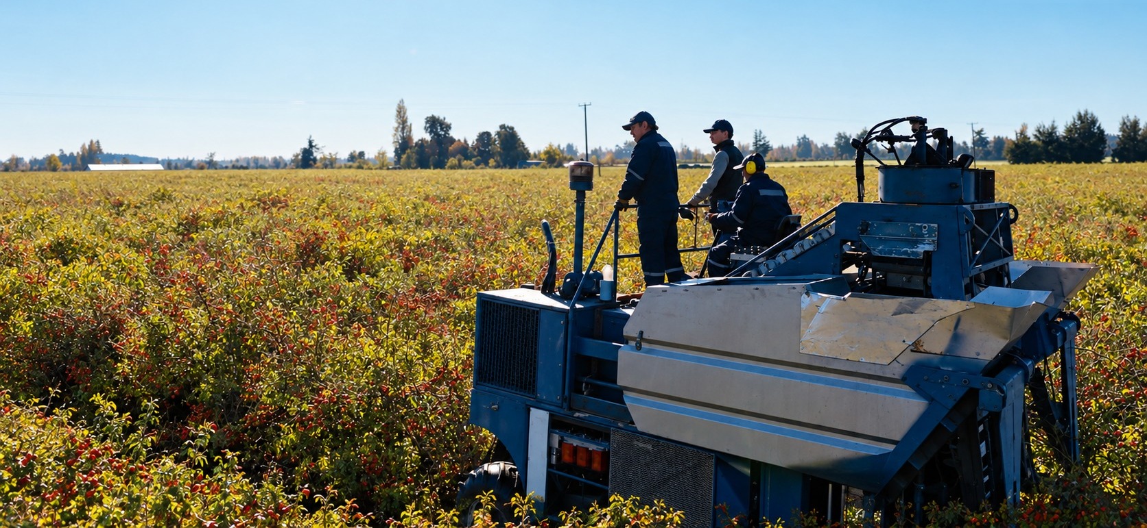 SUKO Nordic harvesting team and machinery working the AP-4® rosehip field in Southern Chile