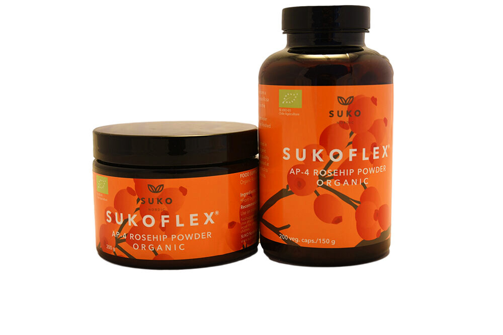 SUKOFLEX® rosehip powder jar and capsule bottle